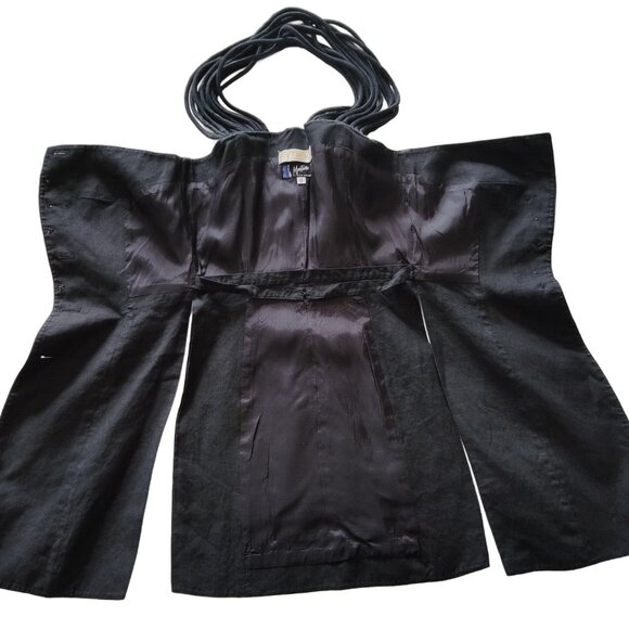 Vtg 1980s Claude Montana Black Linen Long Corset Top w' Rope Neckline Size 4 - Picture 10 of 11
